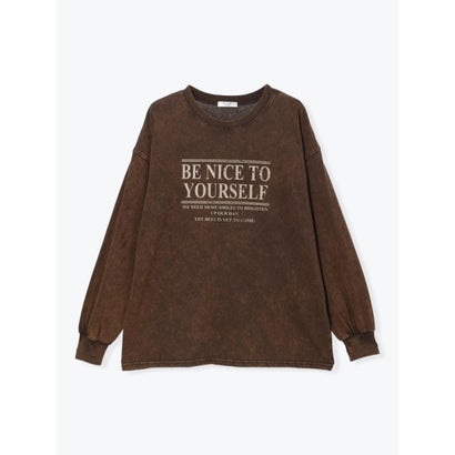 ケミカルプリントメッセージロングTシャツ （茶）｜詳細画像