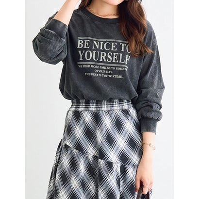 ケミカルプリントメッセージロングTシャツ （茶）｜詳細画像
