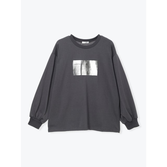 箔プリントロングTシャツ （濃グレー）