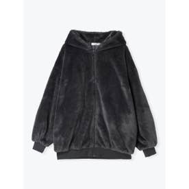 バックロゴファー無地ブルゾン （濃グレー）