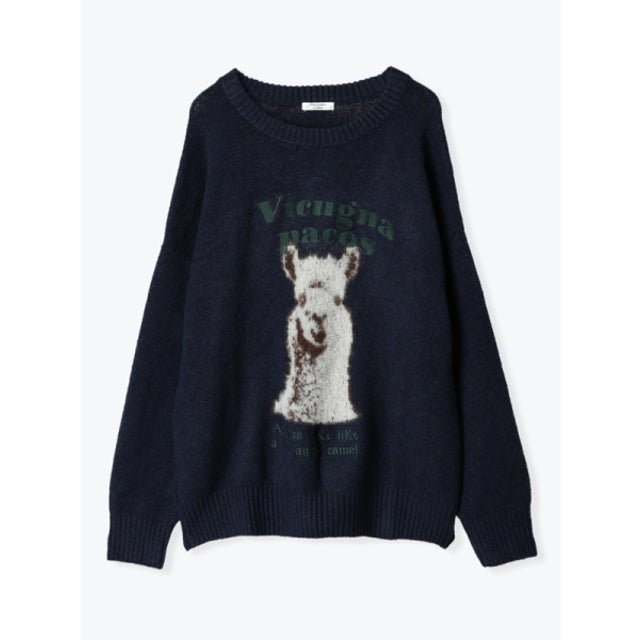 アルパカ柄シャギーニットプルオーバー （紺）