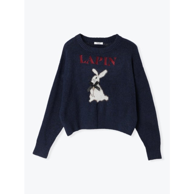 うさぎ柄シャギーニットプルオーバー （紺）