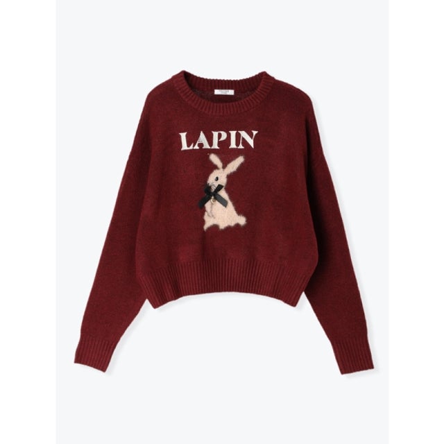 うさぎ柄シャギーニットプルオーバー （ワイン）
