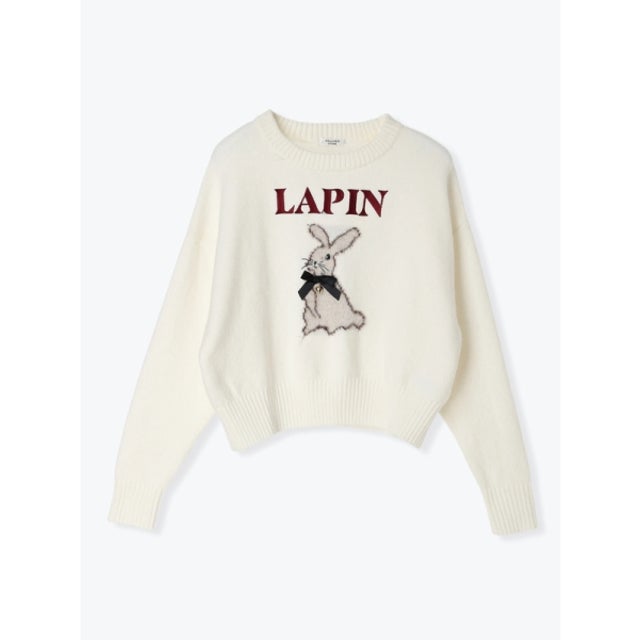 うさぎ柄シャギーニットプルオーバー （アイボリー）