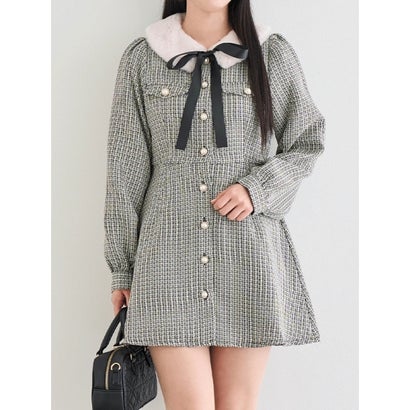 [2WAY]ファーティペット付きミニワンピース （紺）｜詳細画像