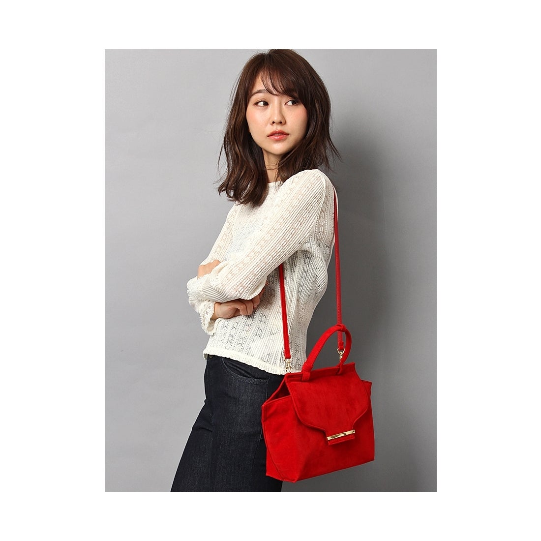 LILY BROWN Lily Brown スエードハンドバッグ レッド -ファッション 