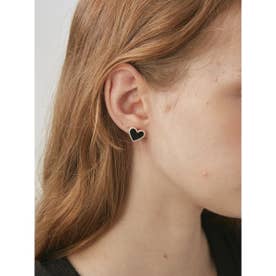 ナチュラルストーンハートピアス （BLK）