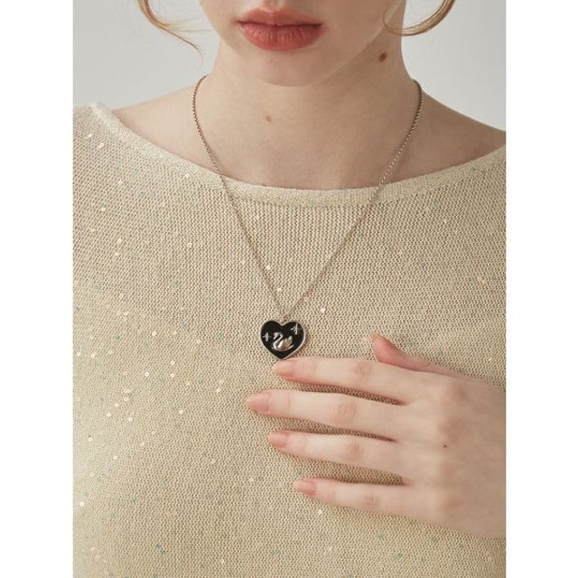 スワンモチーフハートネックレス （BLK）