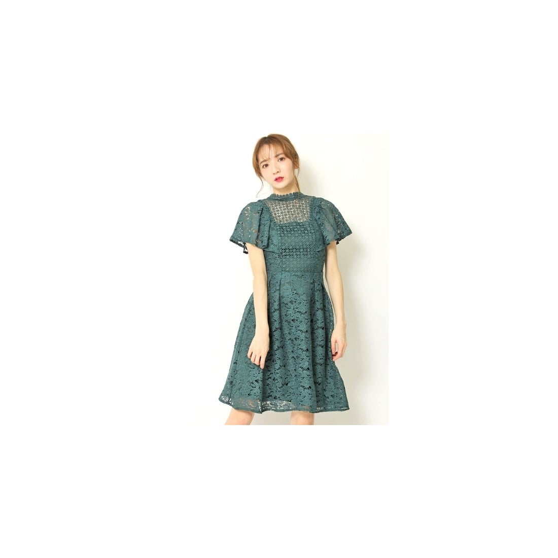 LILY BROWN Lily Brown フラワーレースワンピース グリーン -靴