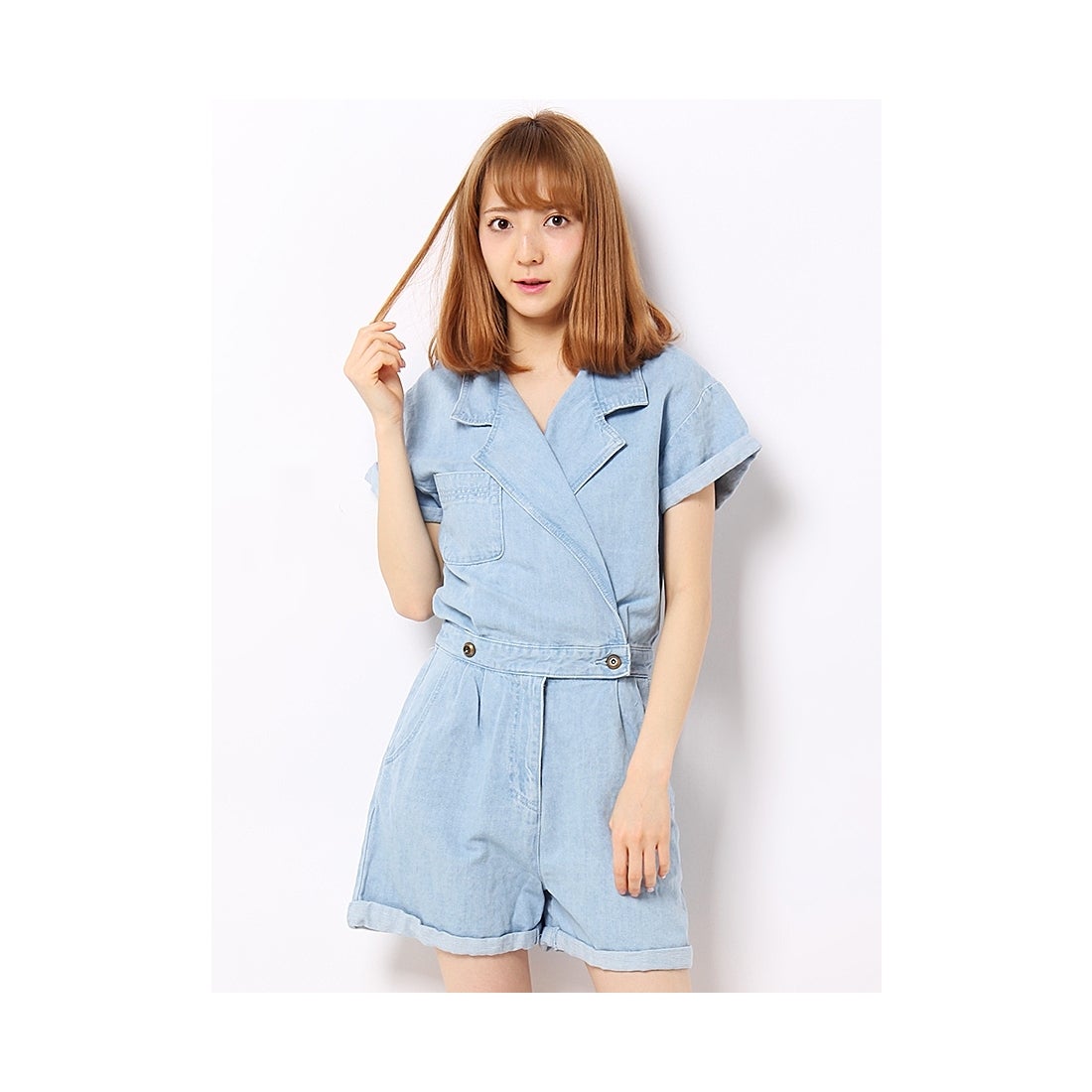 LILY BROWN Lily Brown デニムショートロンパース ライトブルー 