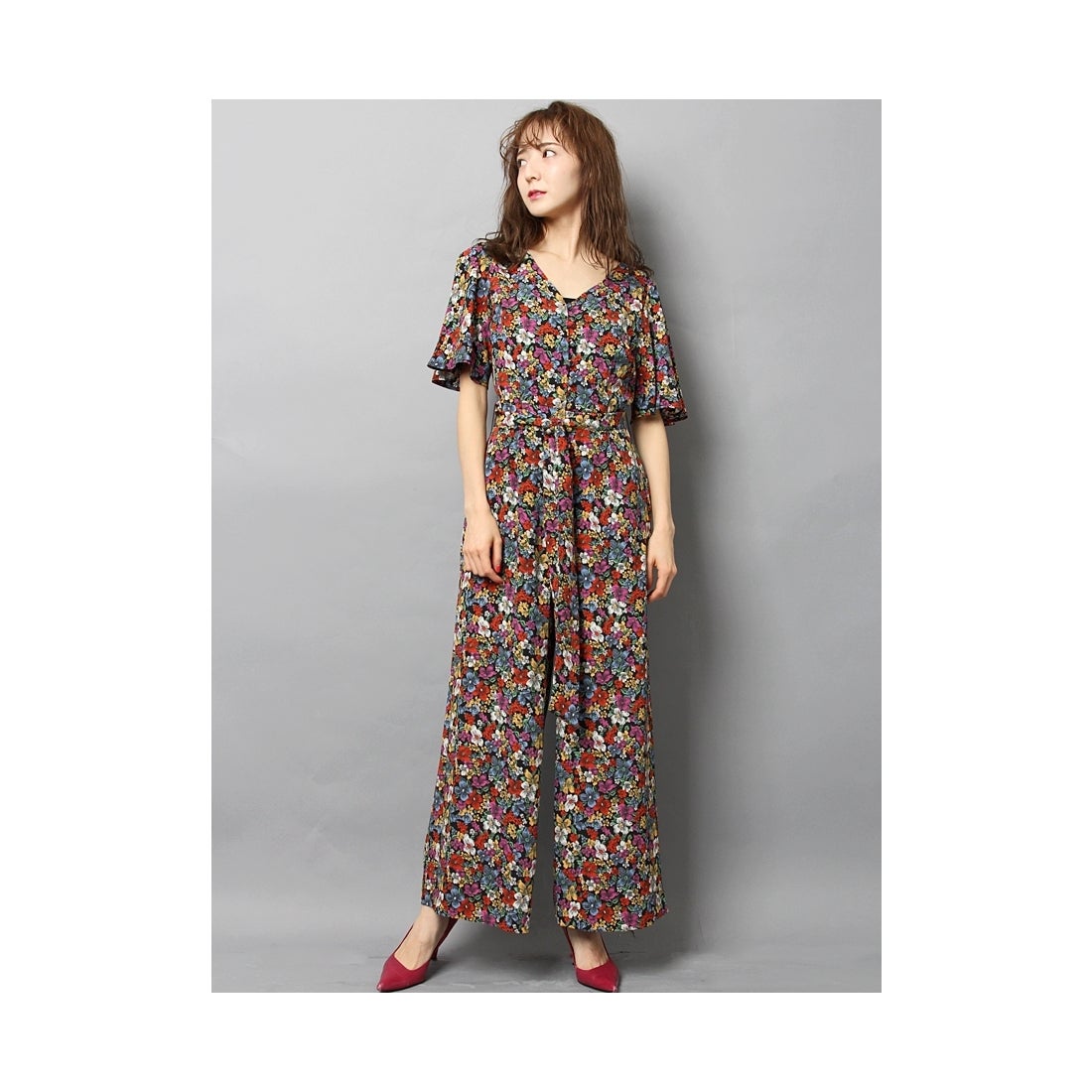 LILY BROWN Lily Brown ヴィンテージ花柄ロンパース オフホワイト -靴 