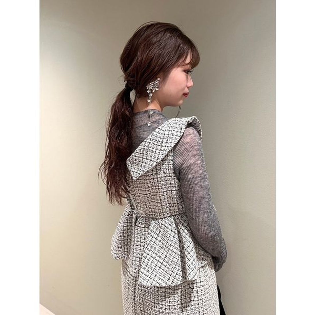 リリーブラウン LILY BROWN ツイードペプラムワンピース （BLK 