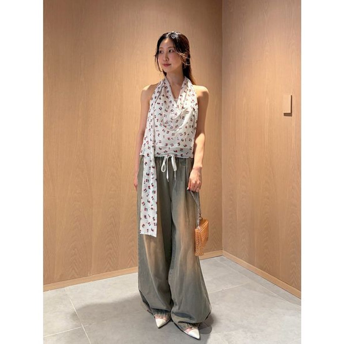 リリーブラウン LILY BROWN フルーツシフォンホルタートップス （PPL