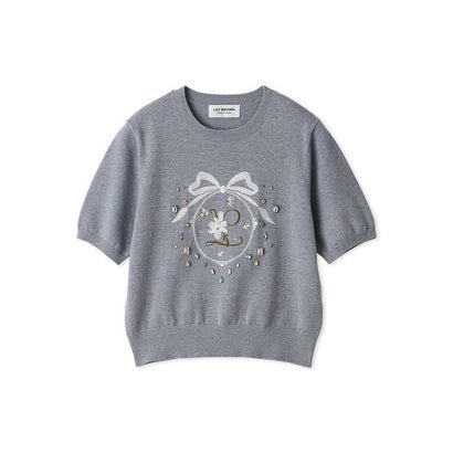 [L.B CANDY STOCK] ビジューエンブロイダリーニットトップ （GRY）｜詳細画像