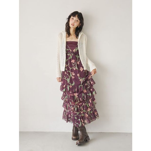 【15th Anniversary】フラワーフリルティアードキャミワンピース （BRD）