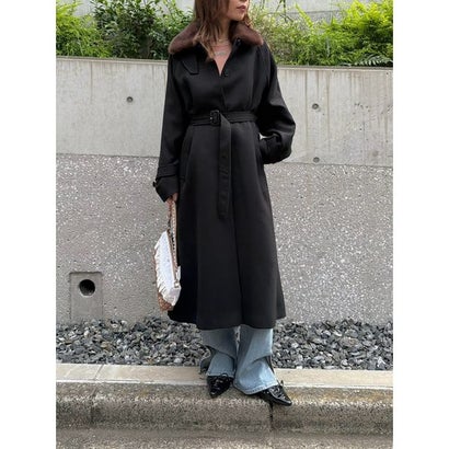ファーカラーウールロングコート （BLK）｜詳細画像