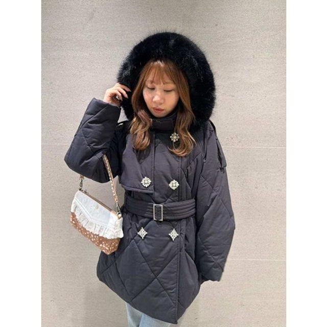 [L.B CANDY STOCK] 2wayビジューキルティングコート （BLK）