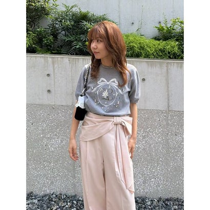 [L.B CANDY STOCK] ビジューエンブロイダリーニットトップ （GRY）｜詳細画像
