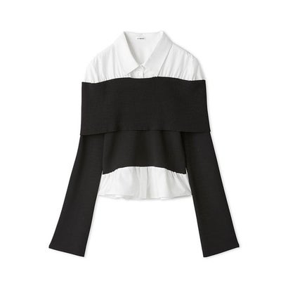 シャツドッキングオフショルニットトップス （BLK）｜詳細画像