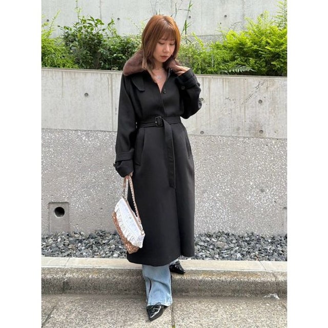 ファーカラーウールロングコート （BLK）