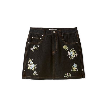 [L.B CANDY STOCK] エンブロイダリーデニムミニスカート （BLK）｜詳細画像