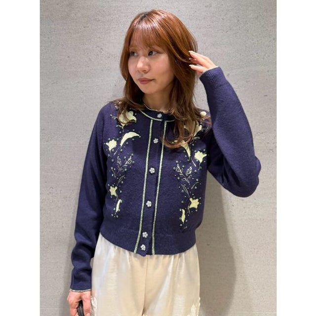 [L.B CANDY STOCK] Lilyエンブロイダリービジューカーディガン （NVY）