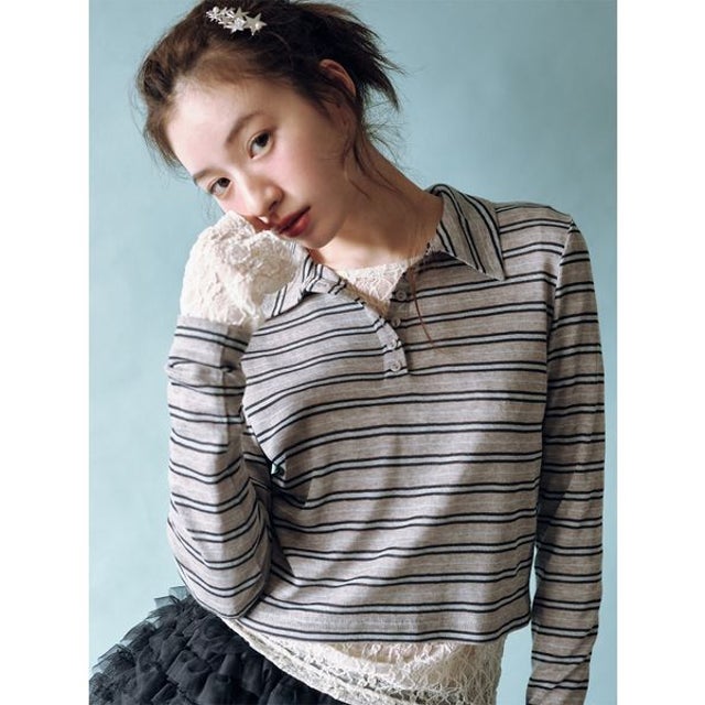 レイヤードポロカットトップス （GRY）