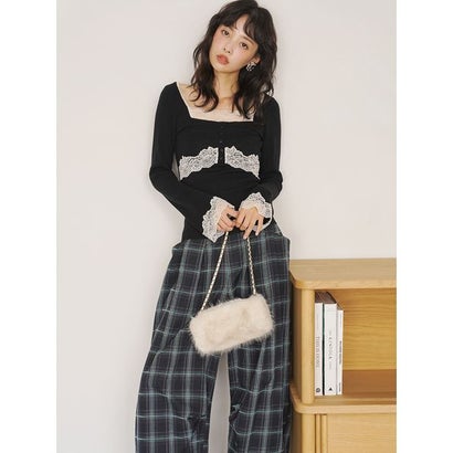 【限定カラー】レーストリムニットトップス （BLK）｜詳細画像