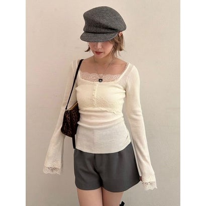 【限定カラー】レーストリムニットトップス （BLK）｜詳細画像