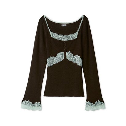 【限定カラー】レーストリムニットトップス （BLK）｜詳細画像