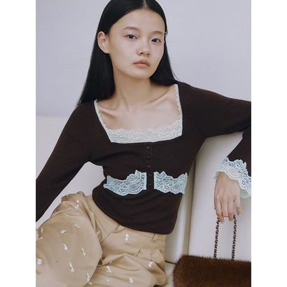 【限定カラー】レーストリムニットトップス （BLK）｜詳細画像