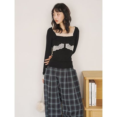 【限定カラー】レーストリムニットトップス （GRY）｜詳細画像