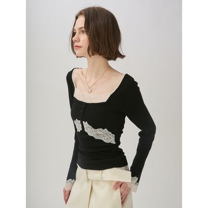【限定カラー】レーストリムニットトップス （GRY）｜詳細画像