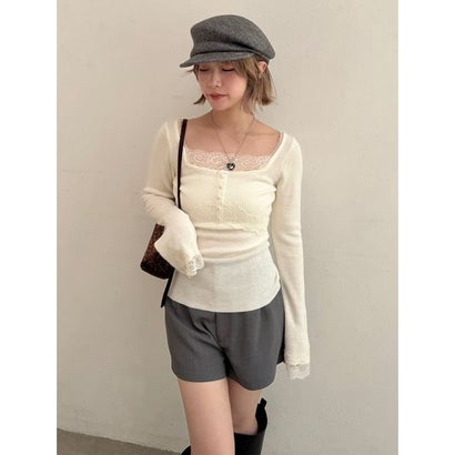 【限定カラー】レーストリムニットトップス （GRY）｜詳細画像