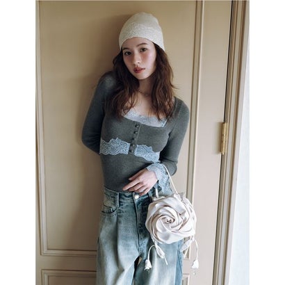 【限定カラー】レーストリムニットトップス （GRY）｜詳細画像