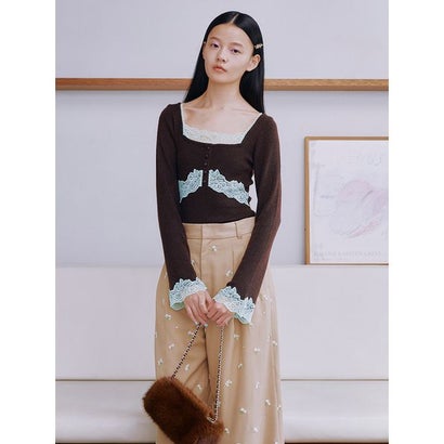 【限定カラー】レーストリムニットトップス （GRY）｜詳細画像