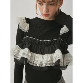 レースフリルビスチェセットニットトップス （BLK）
