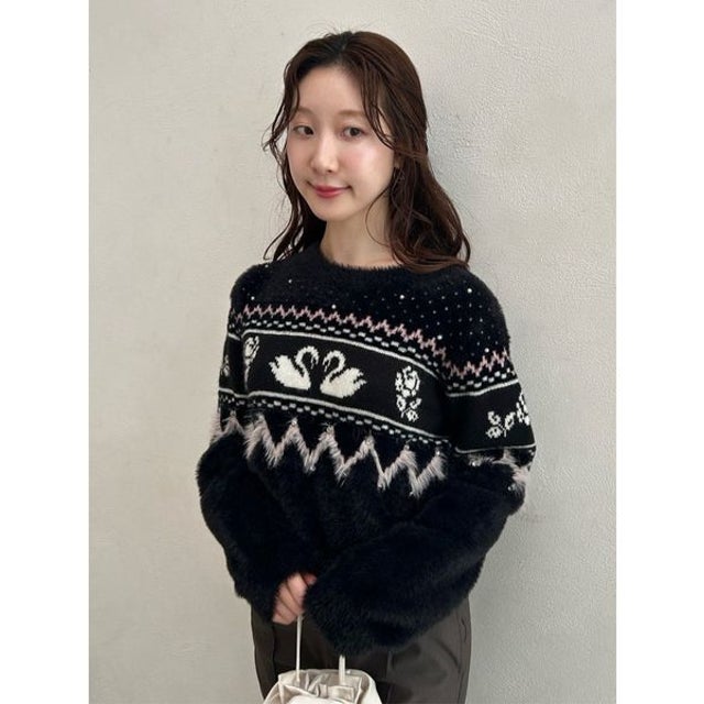 [L.B CANDY STOCK] ノルディックビジューニット （BLK）