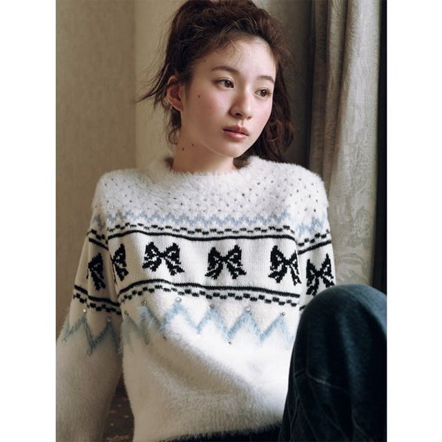 [L.B CANDY STOCK] ノルディックビジューニット （WHT）