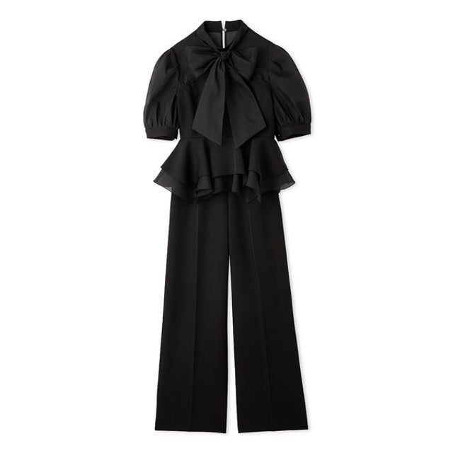 ボウタイリボンペプラムパンツセット （BLK）