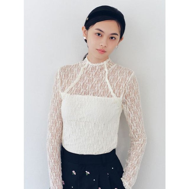 【Lingerie】メルティ―ヒートカップインハイネックレーストップス （OWHT）