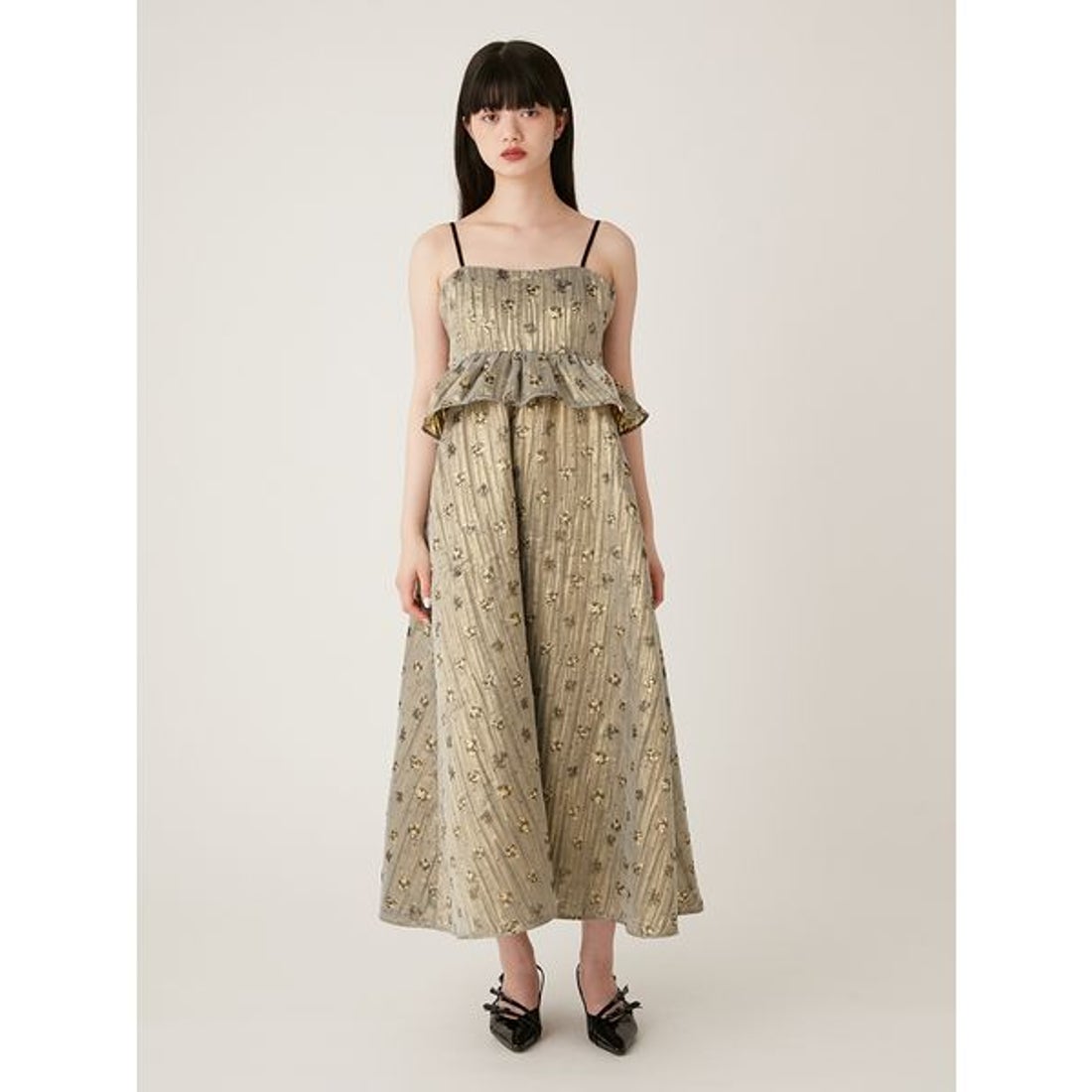 Lalune ペプラムジャガードワンピース　ドレス　ノースリーブ　シースルー リリーブラウン LILY BROWN 2WAYペプラムジャガードワンピース （BLK