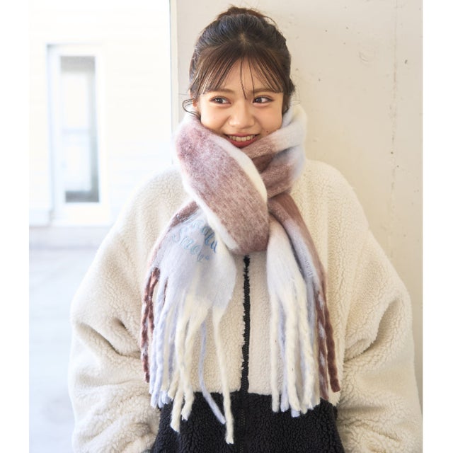 【LTXC】ロゴ刺繍チェックボリュームマフラー （サックス）
