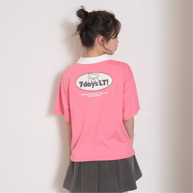 【7days】ハーフジップ半袖Tシャツ （チェリー ピンク）