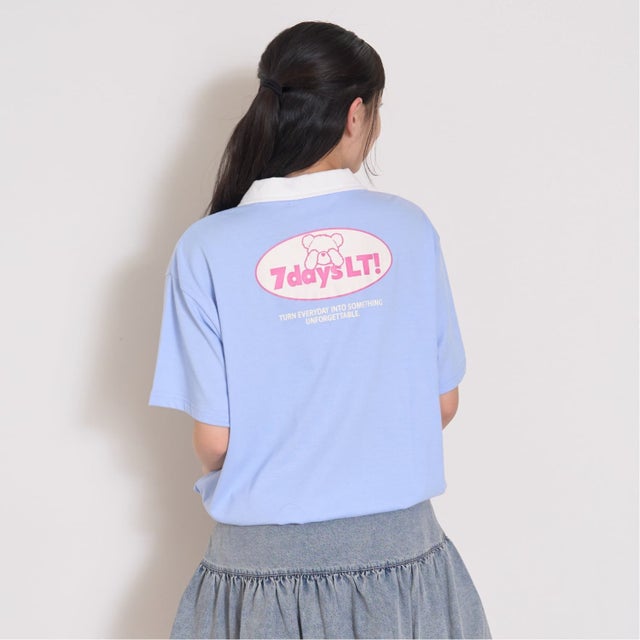 【7days】ハーフジップ半袖Tシャツ （サックス）