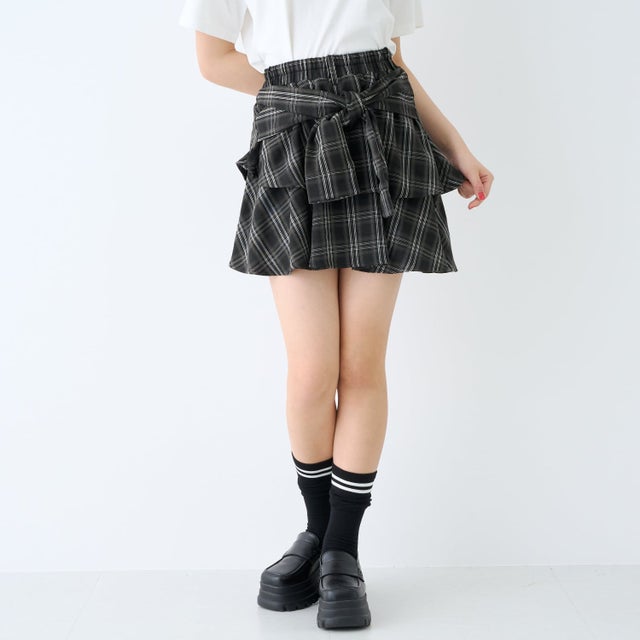 【LTXC】イレヘム腰巻き風チェックキュロット （黒）