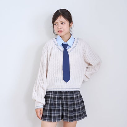 【洗える】¥nネクタイ付レイヤードニット （アイボリー）｜詳細画像