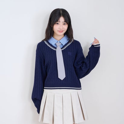 【洗える】¥nネクタイ付レイヤードニット （グリーン）｜詳細画像