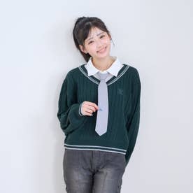 【洗える】¥nネクタイ付レイヤードニット （グリーン）