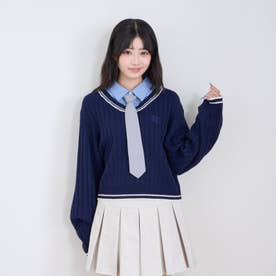 【洗える】¥nネクタイ付レイヤードニット （紺）